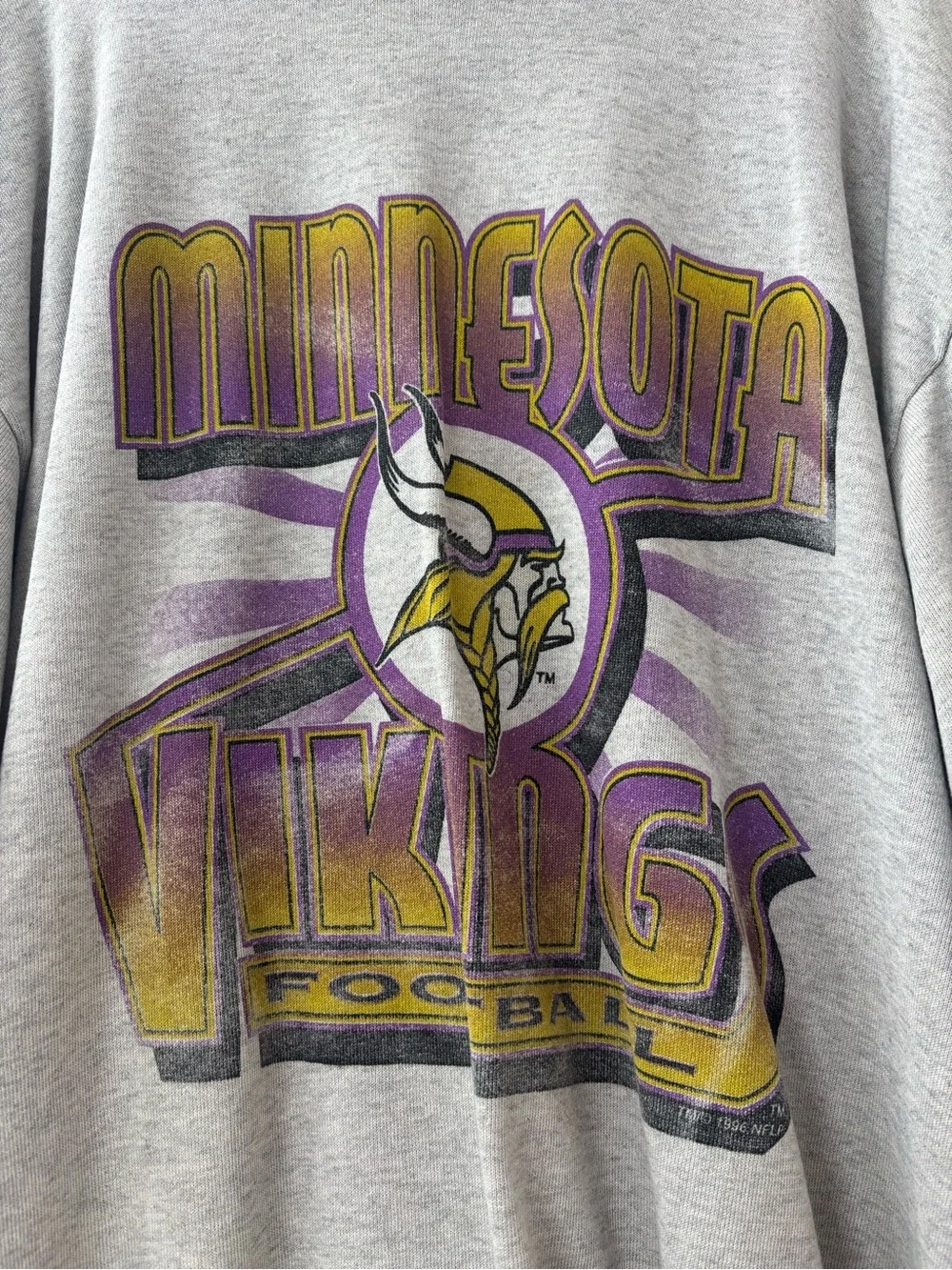 Delta Gray Minnesota Vikings Graphic Crewneck with Purple & Gold Accents